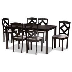 Baxton Studio Ruth Modern Transitional Grey Fabric Upholstered and Dark Brown Finished Wood 7-Piece Dining Set